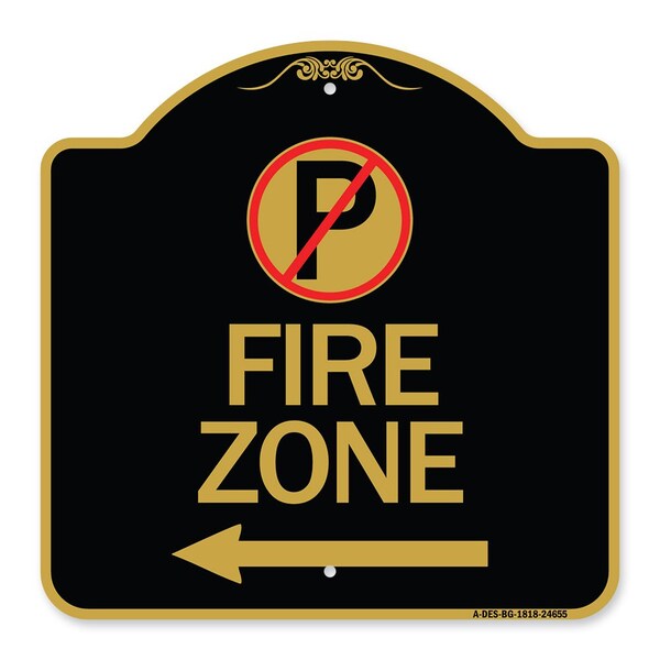 No Parking Symbol and Left Arrow, Black & Gold Aluminum Architectural Sign, 18" x 18", BG-1818-24655